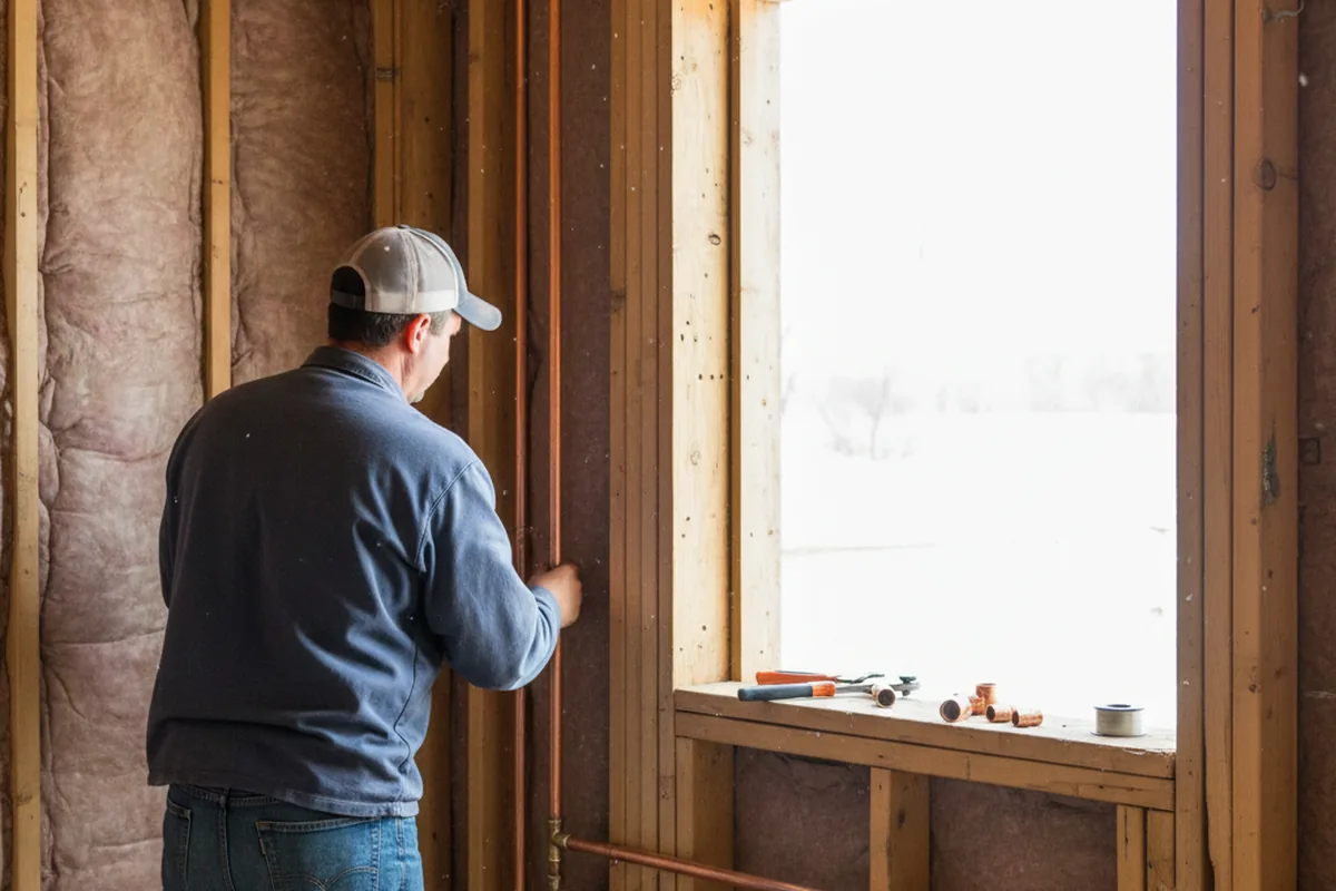 Licensed plumber running new copper supply lines in a Tryon home