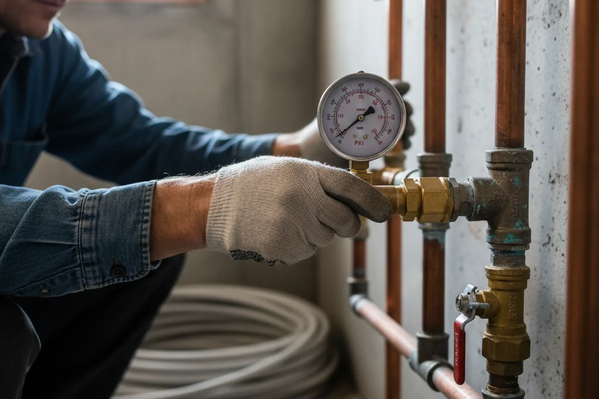 Pressure testing a repaired line during Water Line Repair in Tryon